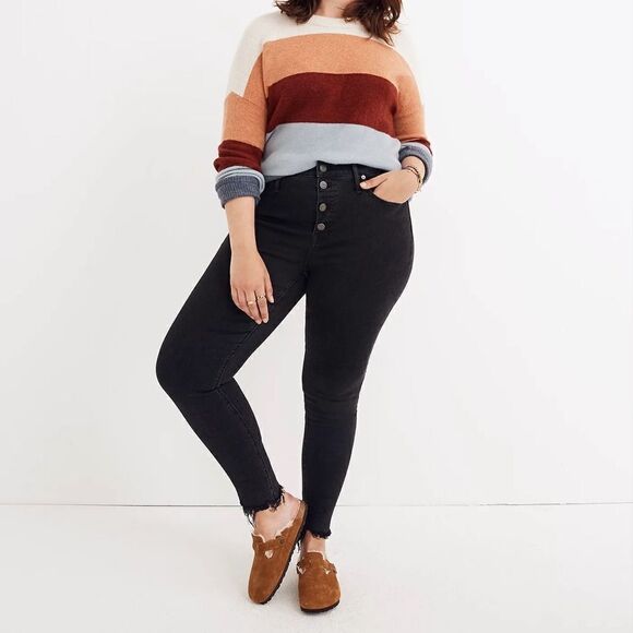 Madewell 9" Mid-Rise Skinny Jeans in Berkeley Black: Button-Through Edition 34 - Picture 1 of 10